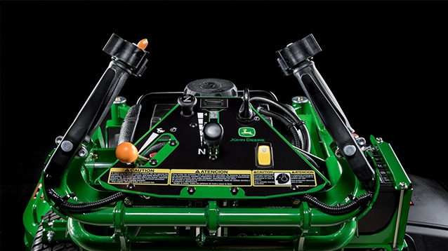 Closeup of a John Deere lawn mower