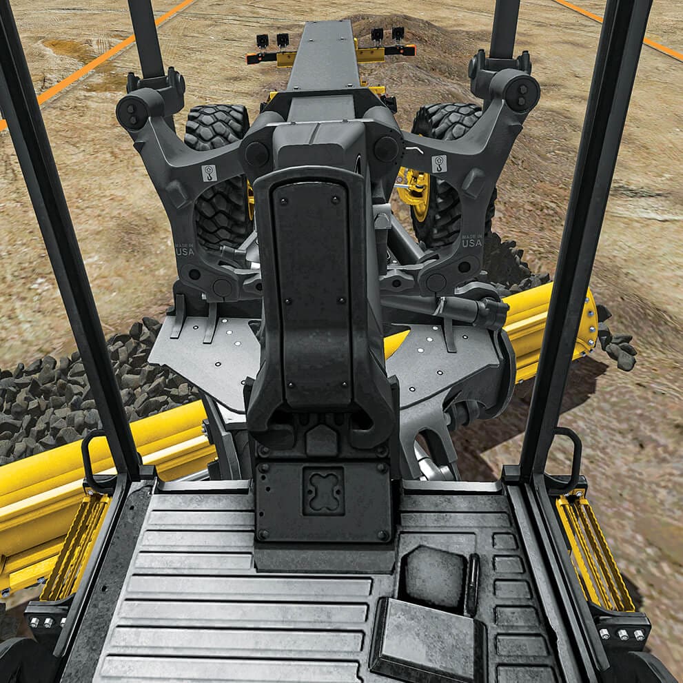 Captura de pantalla del simulador de motoniveladora