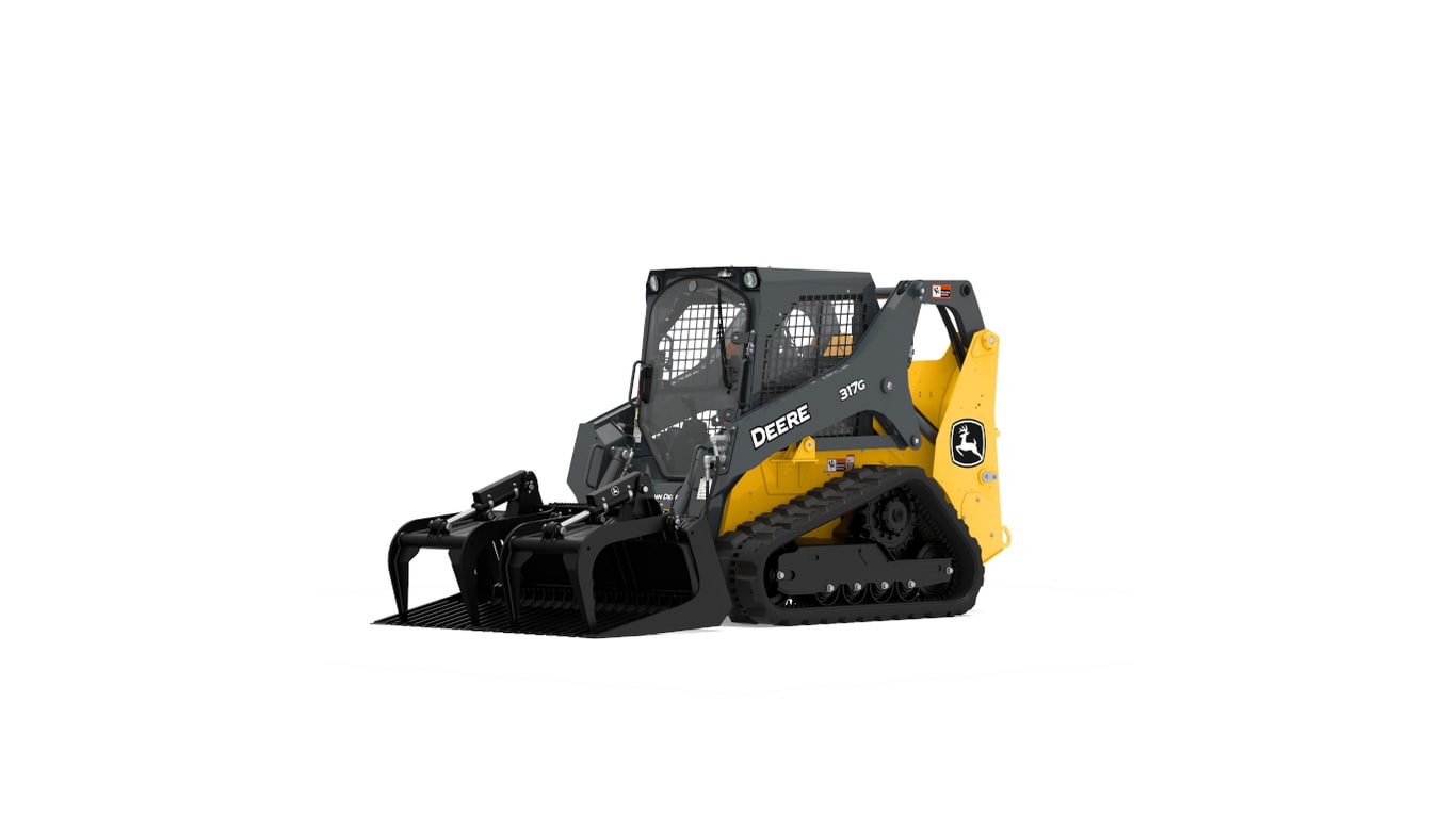 GR72B Rock Grapple attachment on a 317G Skid Steer with tracks