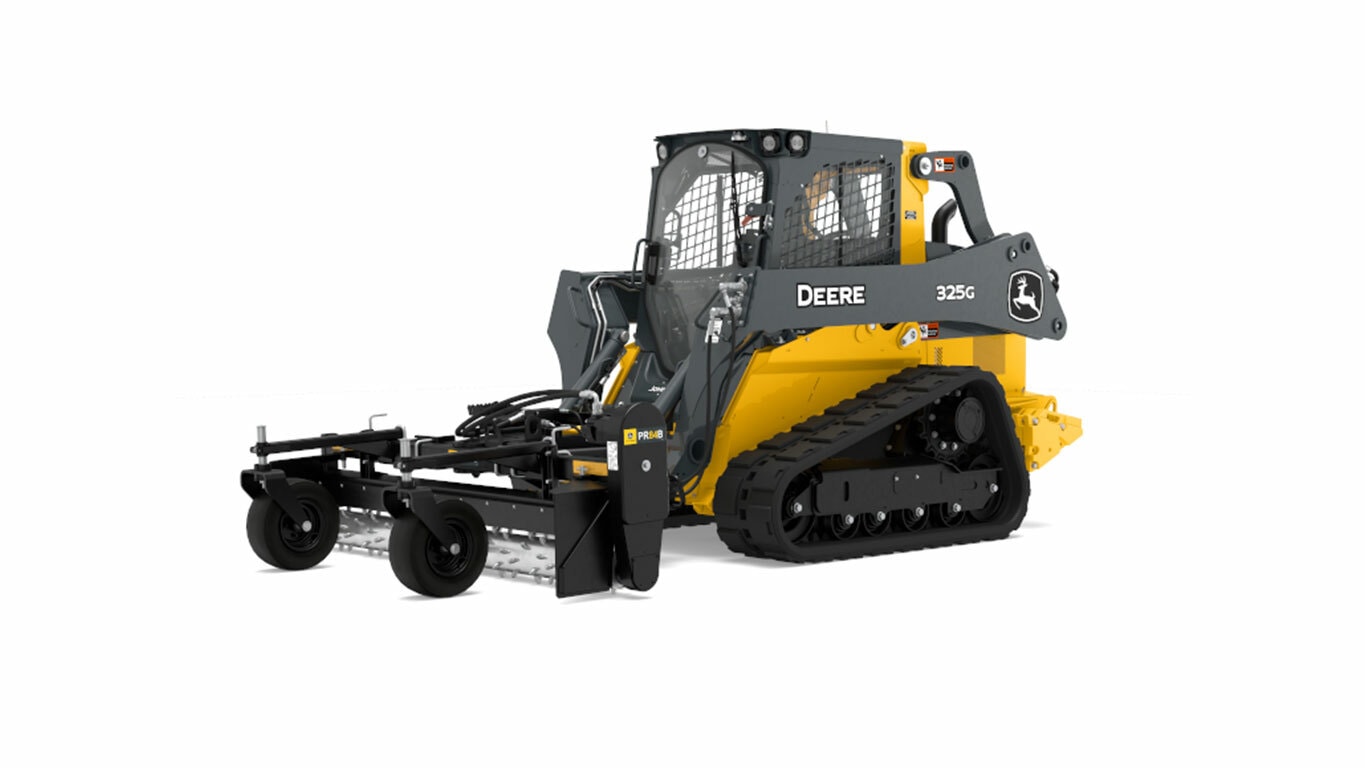PR84B Power Rake attachment on a 325G Compact Track Loader