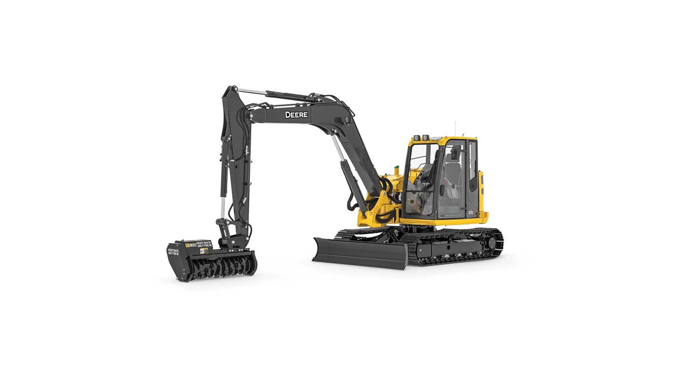 Excavator with ME50 mulching head on white background