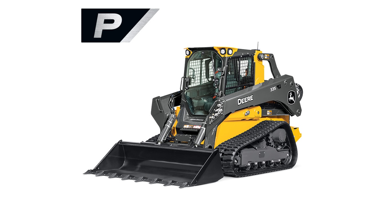 studio image of a 335 p-tier compact track loader on a white background