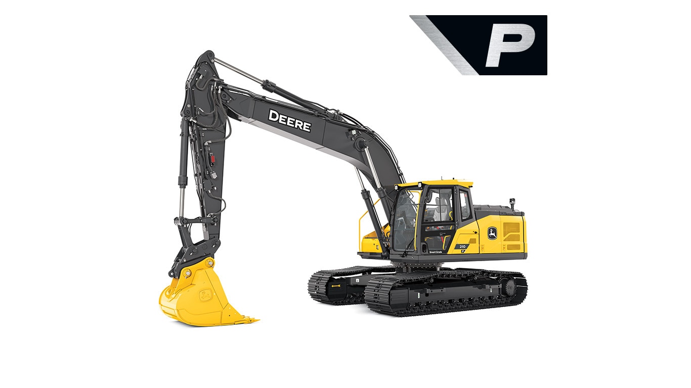 210 P-Tier excavator on white background