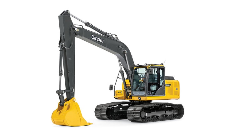 A 200G mid-size excavator studio image on a white background