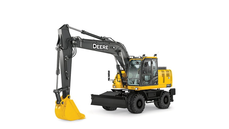 190GW Wheeled Excavator with white background.