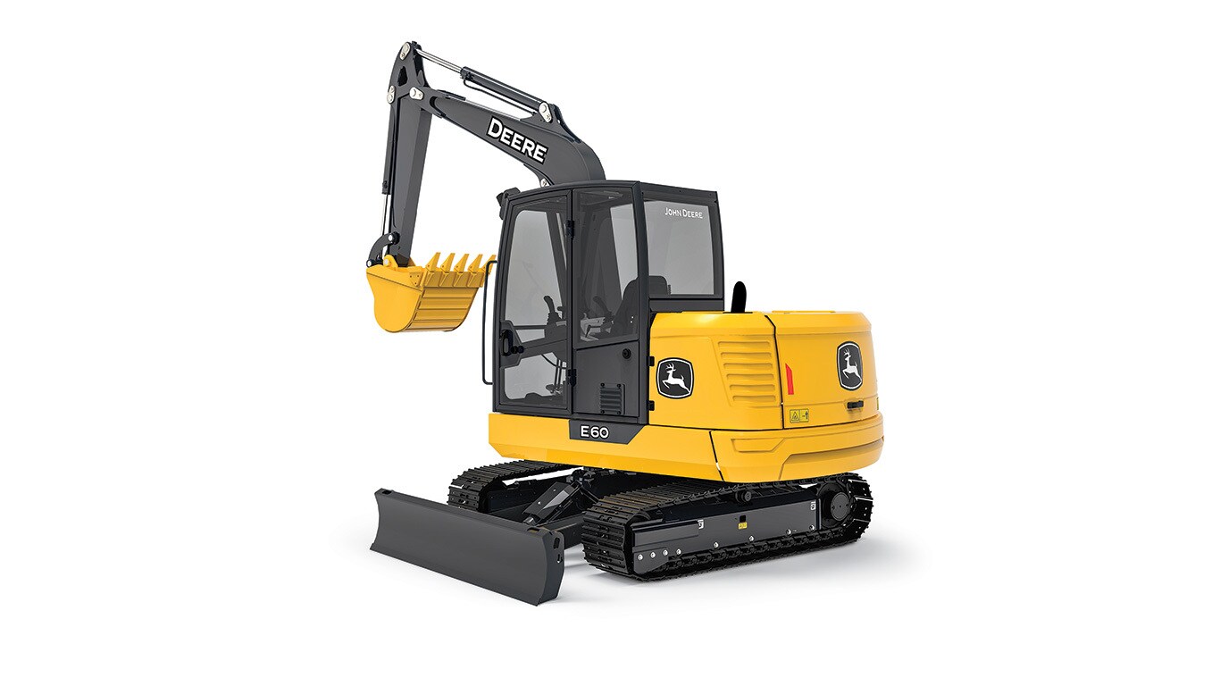 E60 mini tracked excavator on white background