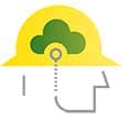 icon graphic of a person with helmet connected to the cloud