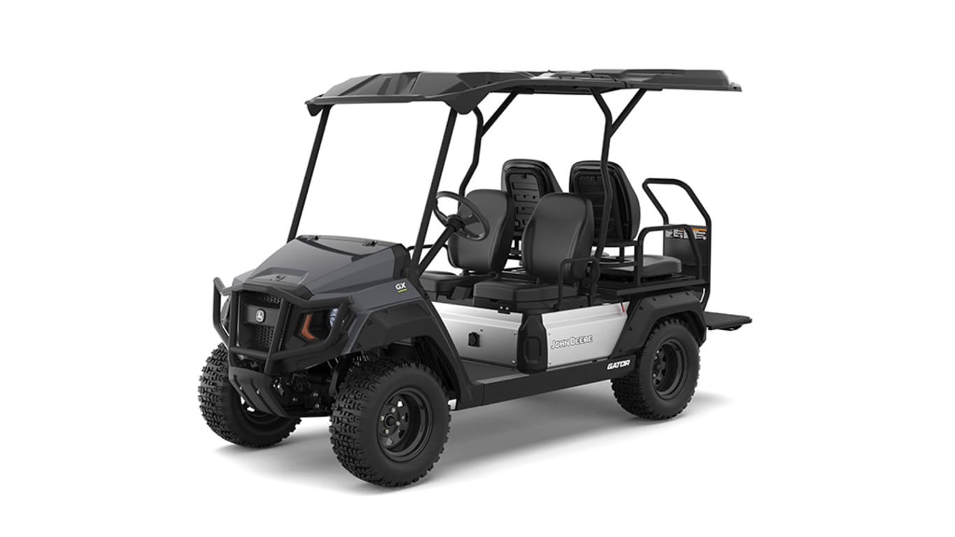 A gray Gator with four seats facing front-left on a white background.