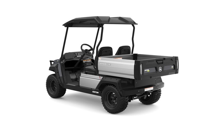 A gray Gator with two seats and large cargo box facing rear-left on a white background.