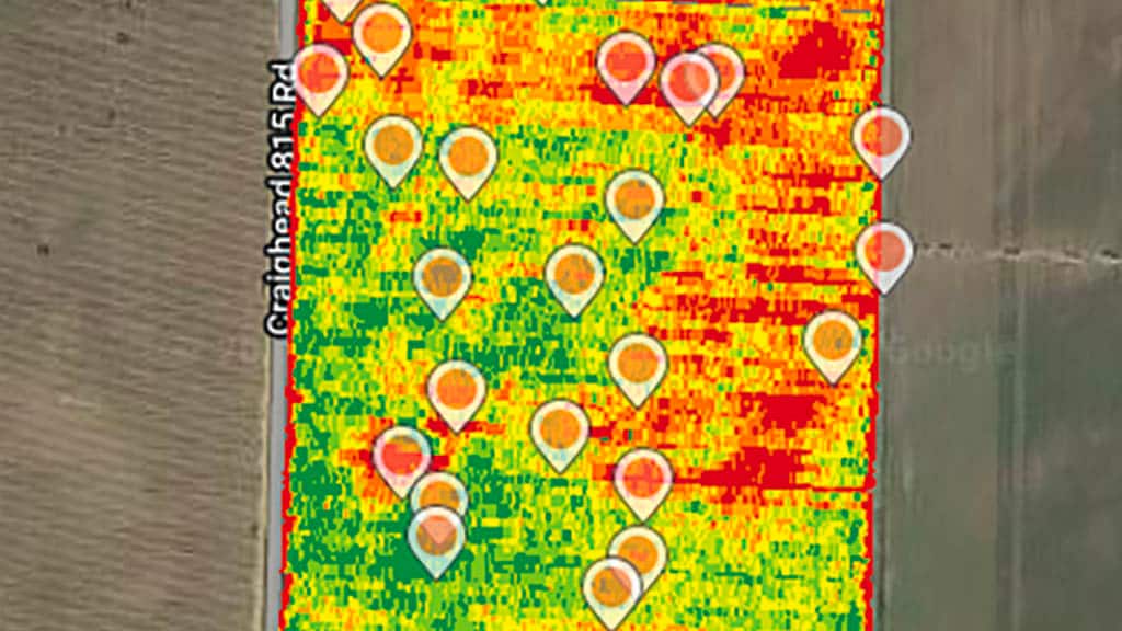 a mobile device screen, showing a yield map from Field Analyzer in John&nbsp;Deere Operations Center&trade;.