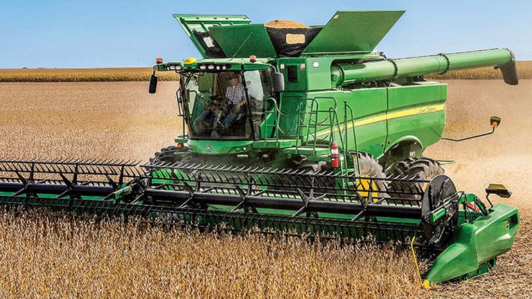 S Series combine harvesting a soy field