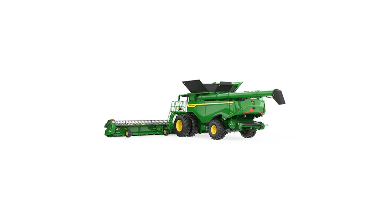 Rear right-side view of x9 1000 combine on a white background