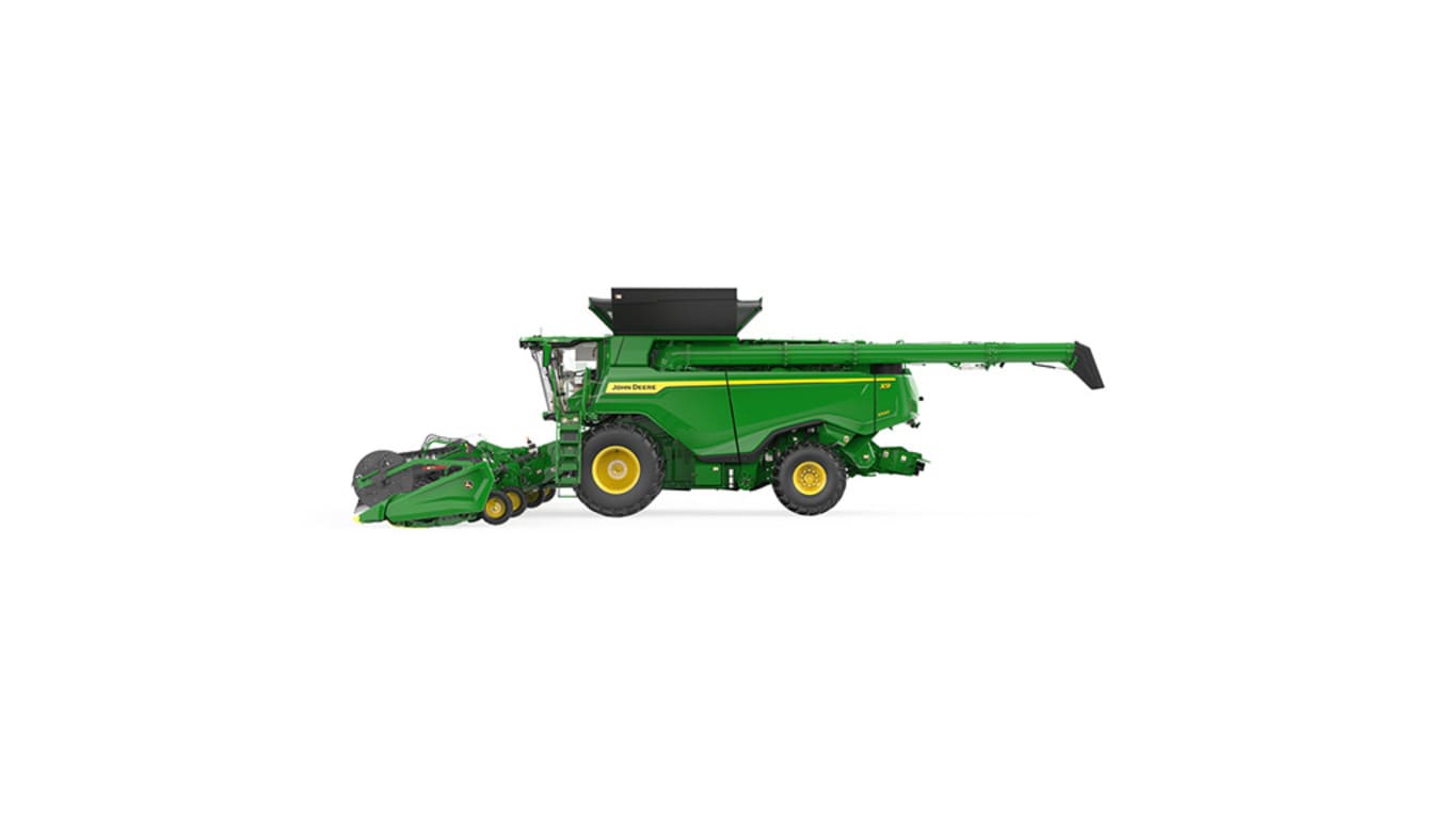 Right side view of x9 1000 combine on a white background