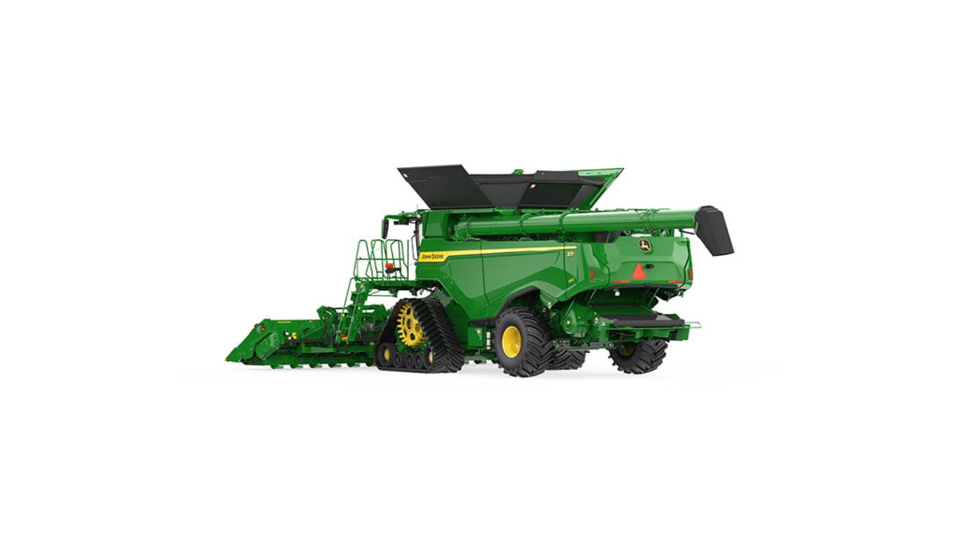 Rear right-side view of x9 1100 combine on a white background