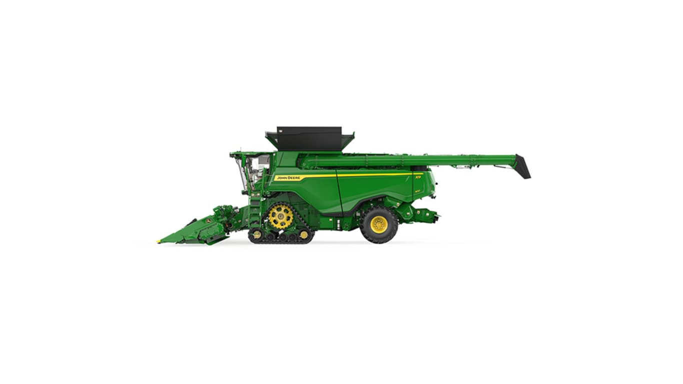Right side-view of x9 1100 combine on a white background