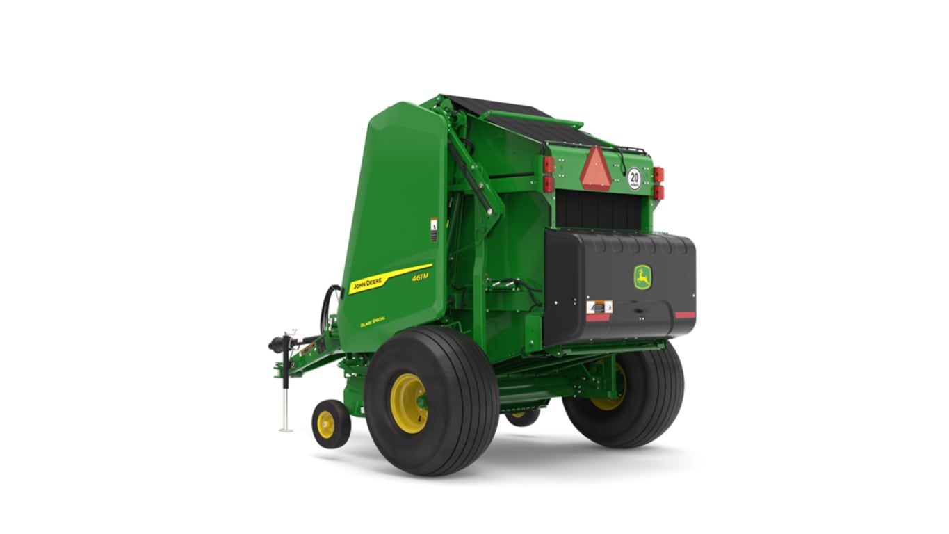Rear left facing 461M Round Baler on a white background