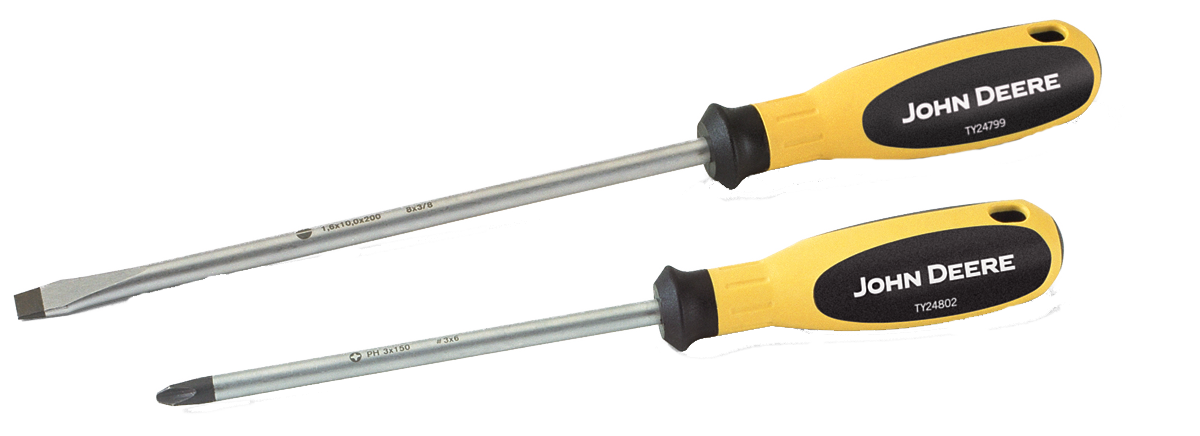 two John Deere screwdrivers
