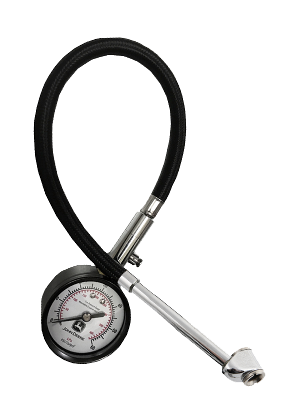 Dial Air Tire Gauge with twelve-inch Extension Hose and Dual Foot Chuck