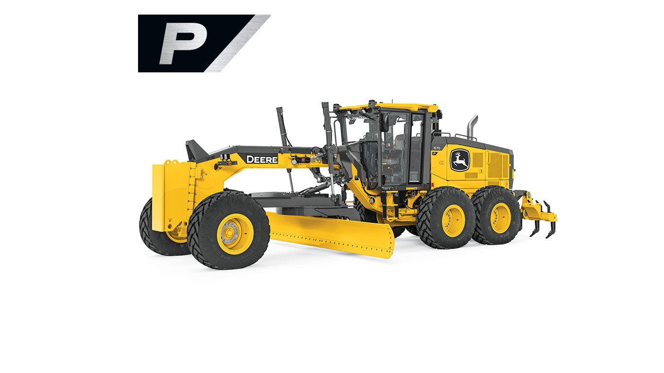 670 P-Tier motor grader on white background.