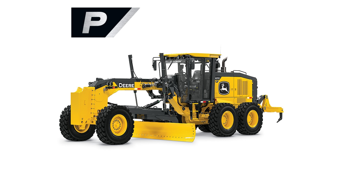 670 P-Tier Motor Grader on a white background