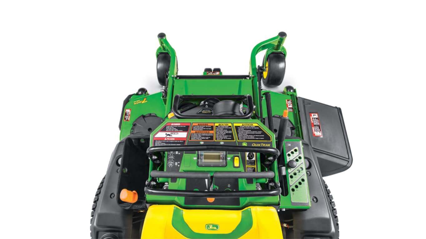 Overhead view of the Q865 EFI QuikTrak Stand-on mowers controls