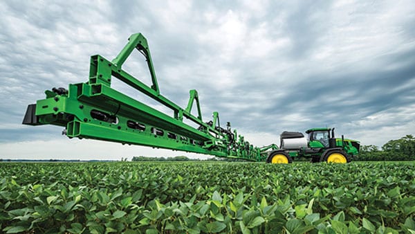 Close-up of See & Spray Select Precision Upgrade installed on a sprayer boom.