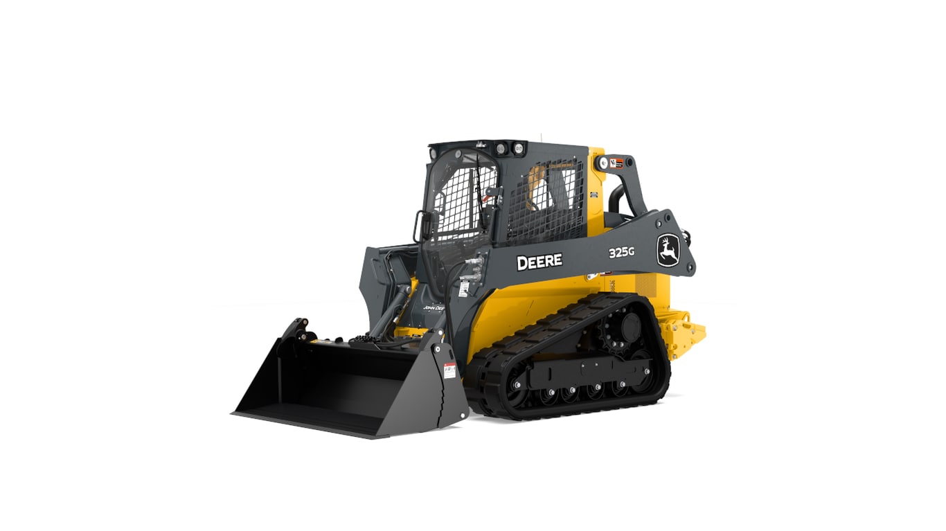 MP78B multipurpose bucket on 325G Tracked Skid Steer on a white background