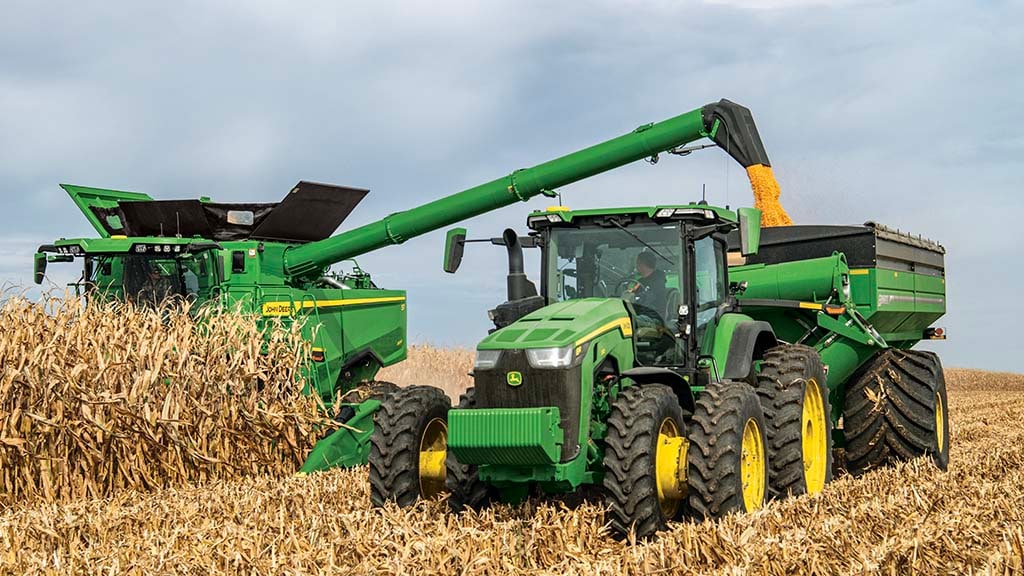 Combine harvesting in a crop field.