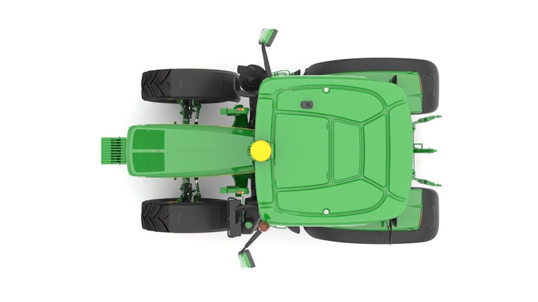 Studio image of the top view of a green 6R 150 Utility Tractor.