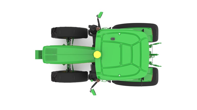 Studio image of the top view of a green 6R 185 Utility Tractor.