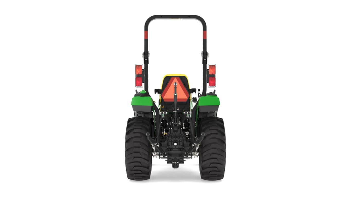 Rear view of a 2038R Compact Tractor on a white background