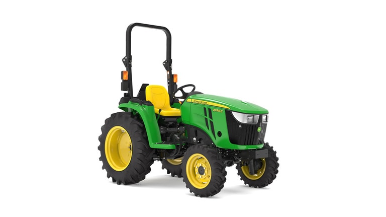 Front-right facing 3038E Compact Tractor on a white background
