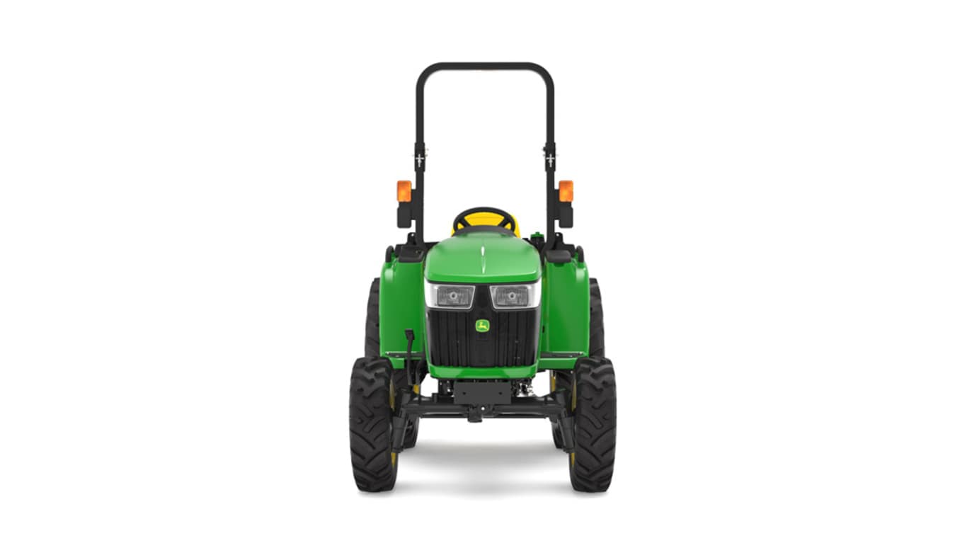 Front view of 3038E Compact Tractor on a white background