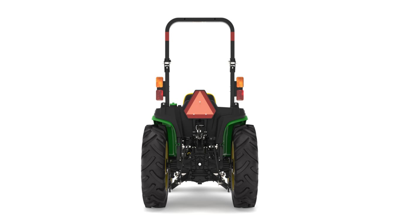 Rear view of 3038E Compact Tractor on a white background
