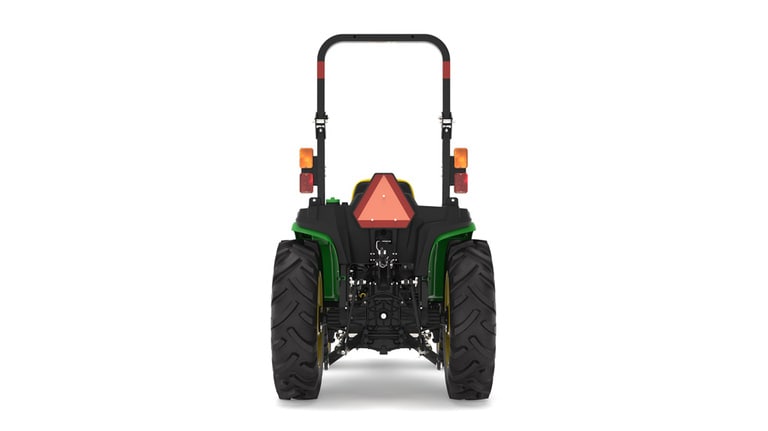 Rear view of 3038E Compact Tractor on a white background