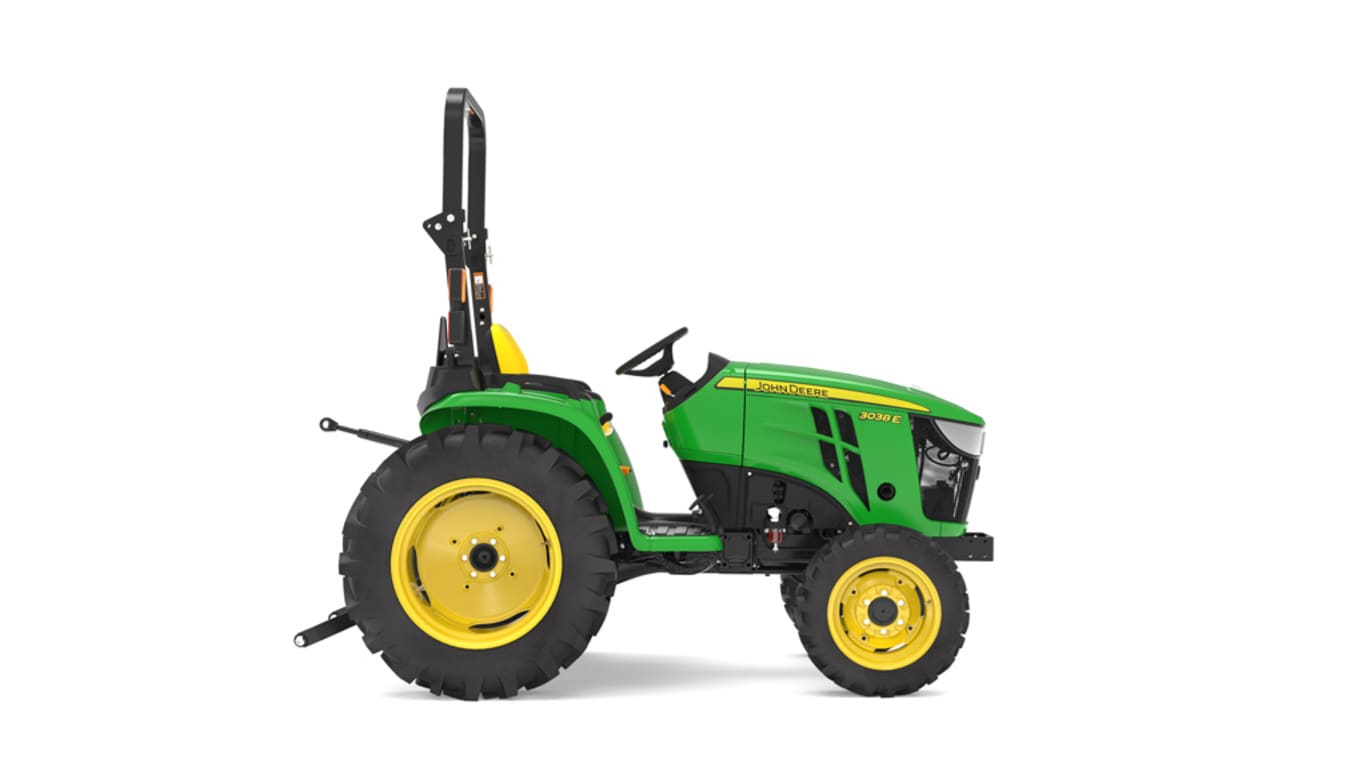 Right facing 3038E Compact Tractor on a white background