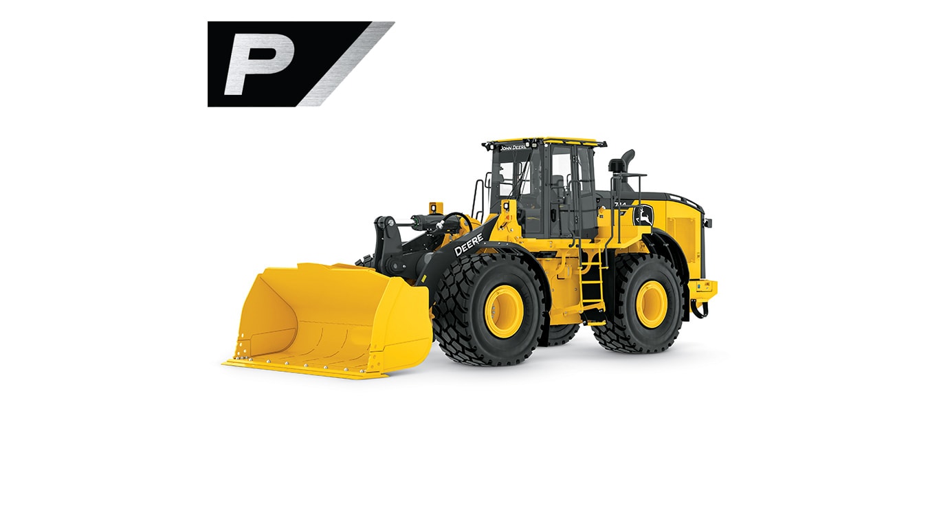 Cargadora de ruedas de 744 p-tier sobre fondo blanco