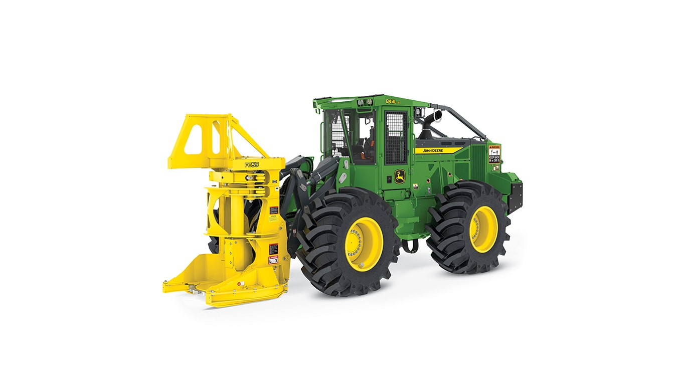 843L III Wheeled Feller Buncher with white background.