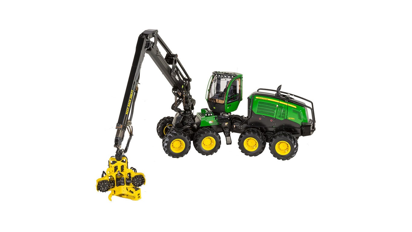1270G 8W Wheeled Harvester with white background.