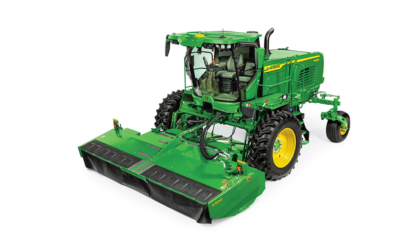 W260R Windrower with an R500 Rotary Platform on a white background