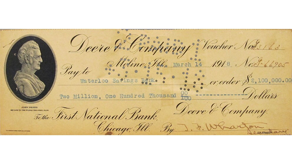 Check from John Deere dating back to 1918