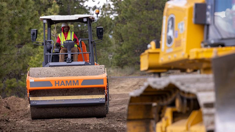 Hamm Compactor flatening the ground