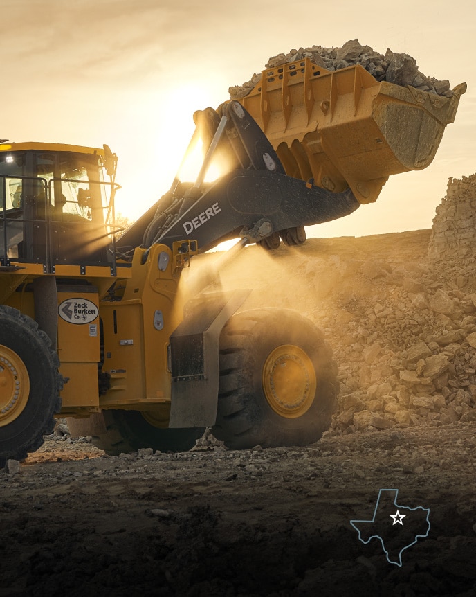 A John&nbsp;Deere 944K Wheel Loader removes large volumes of limestone rock at the Leach Pit quarry in Haskell, Texas. 