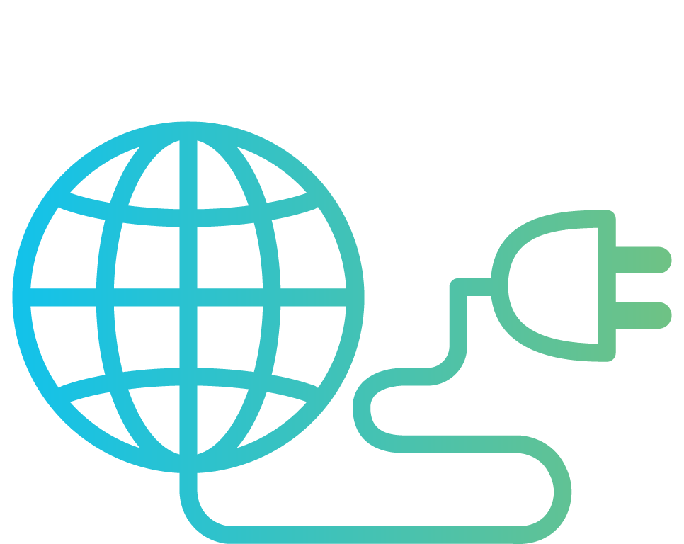 Graphic icon of a globe connected to an electrical plug in