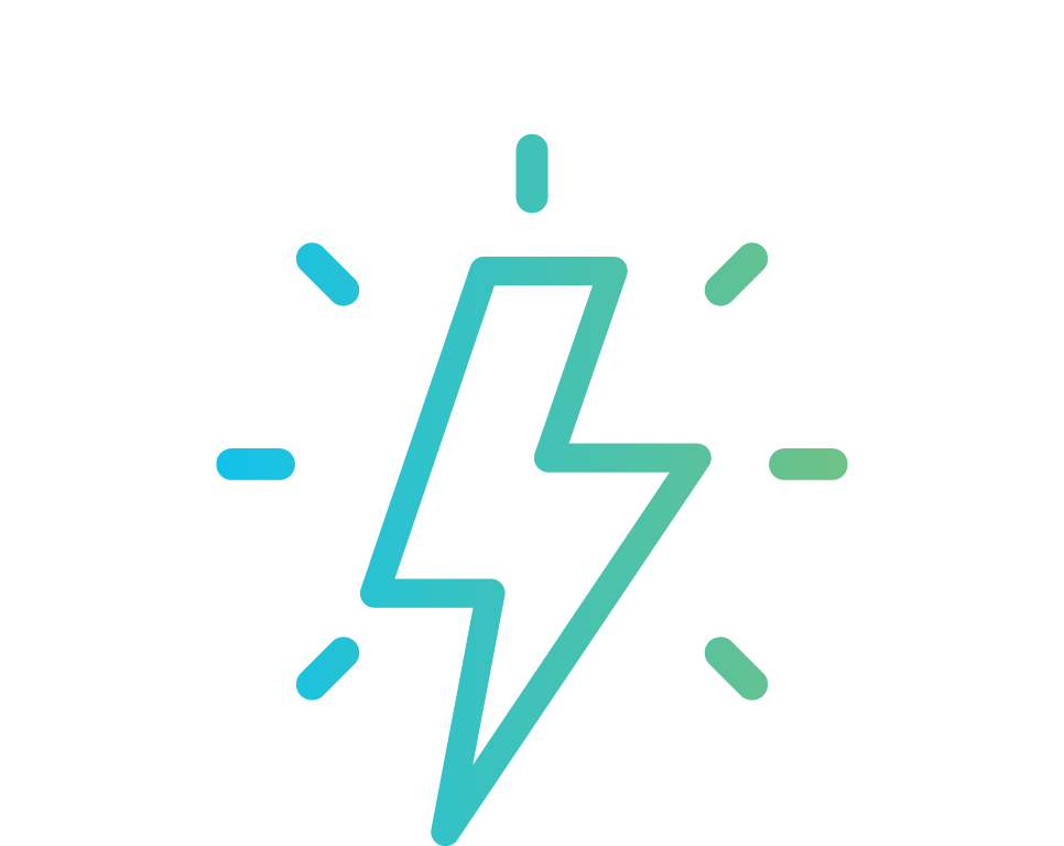 Graphic icon of a lightning bolt with small lines around it to represent a discharge of energy