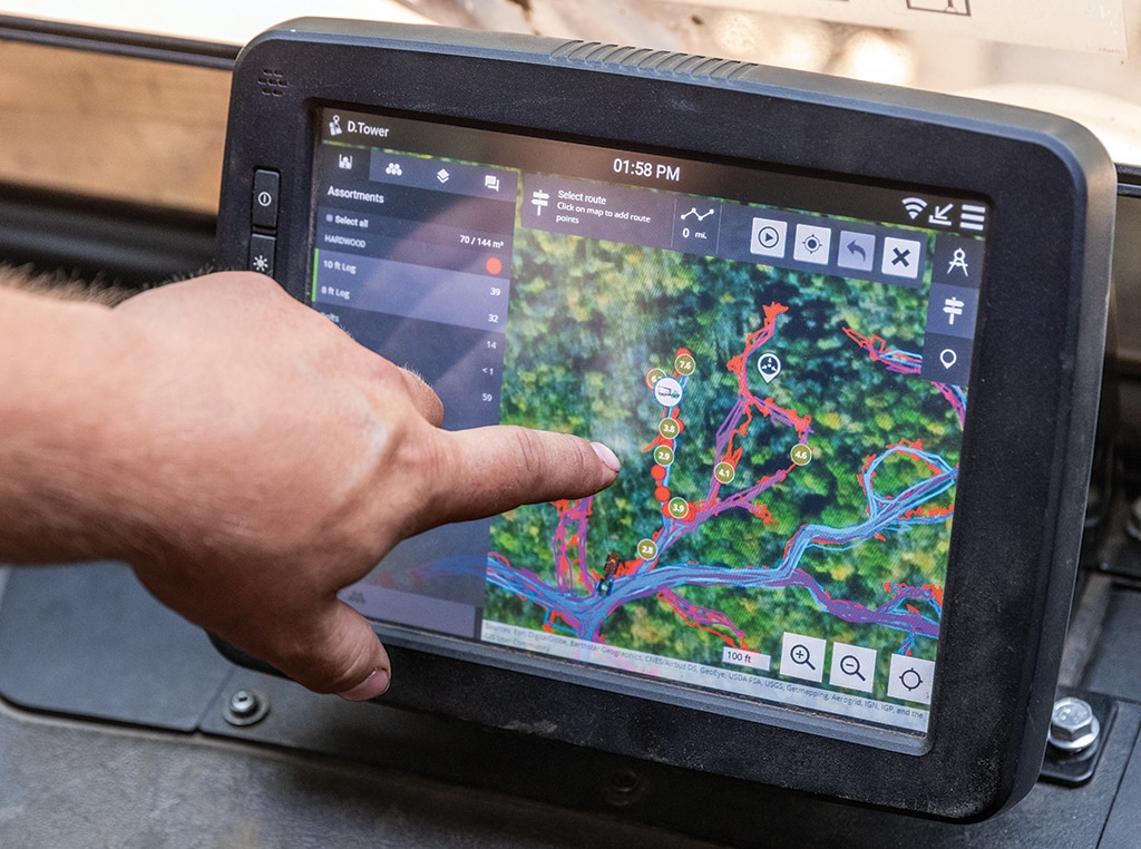 A close-up of a TimberMatic™ Maps display illustrates how the technology guides users forward.