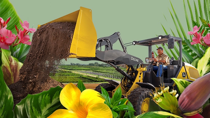 Brian Lambert stockpiles dirt at Buckhorn Nursery with a John Deere 184 G-Tier Compact Wheel Loader.