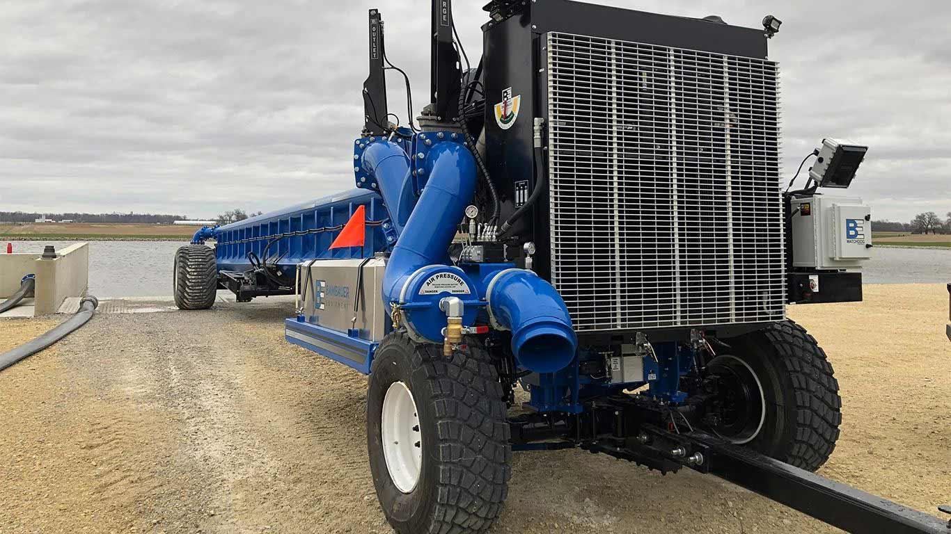 Bambauer Equipment’s The Big Stick pumping manure from a lagoon.