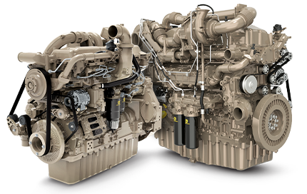 Large John Deere JD14 and JD18 industrial diesel engines.