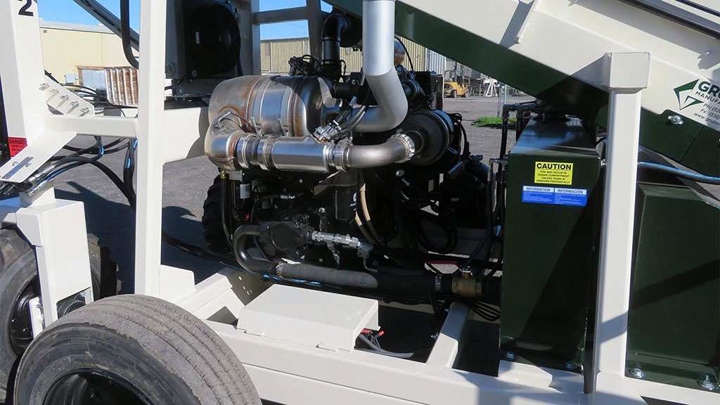 John Deere engine powering Gruber Manufacturing conveyor.